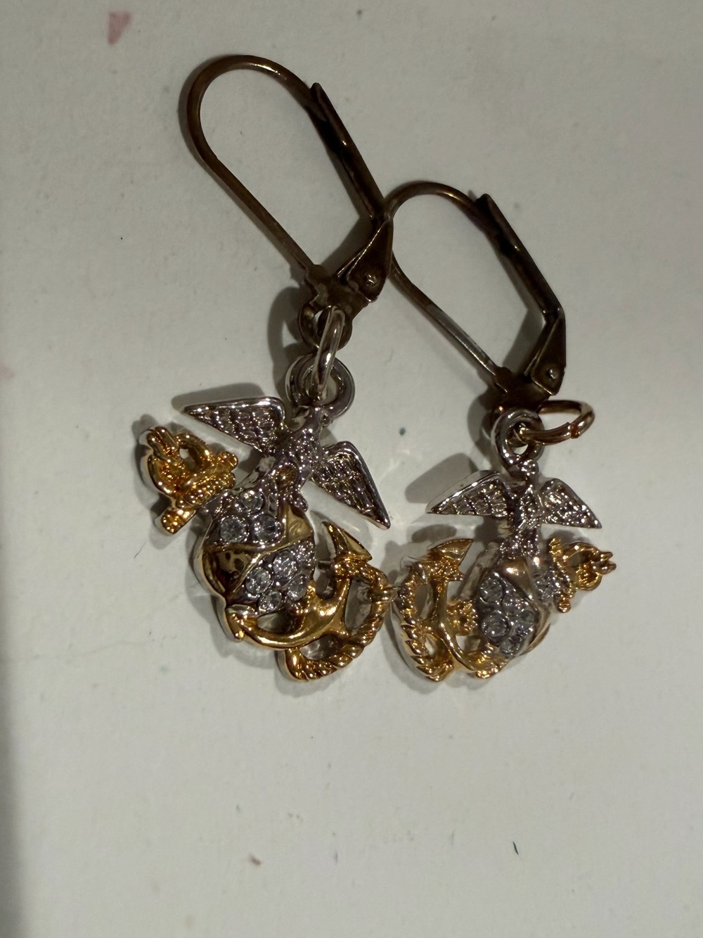 Gold & Silver Angel Drop Earrings with Crystal Accents